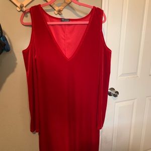 Midi Red velvet open shoulder Dress